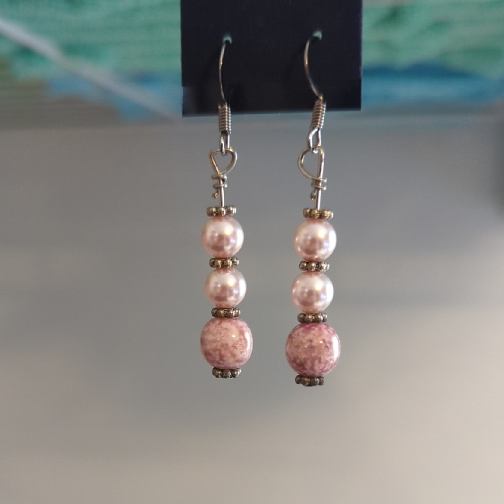 Pink Drop Earrings with Textured Beads